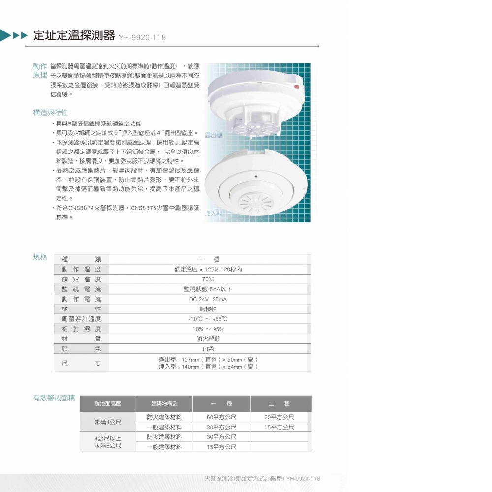 YH-9920-118定址式定溫探測器