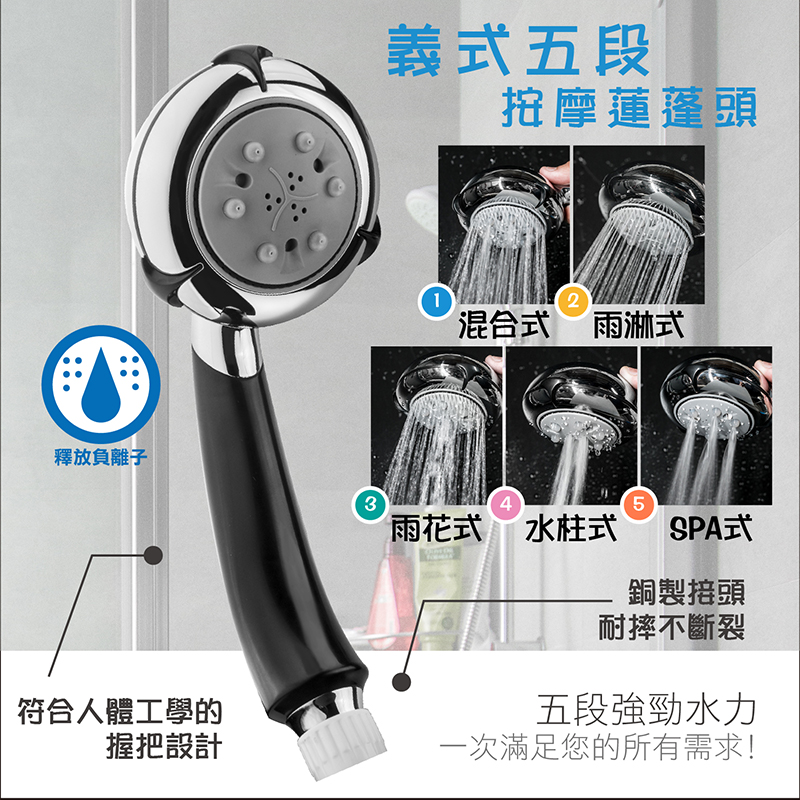 義式精品按摩可調按摩蓮蓬頭組 貨號:5023-52AC